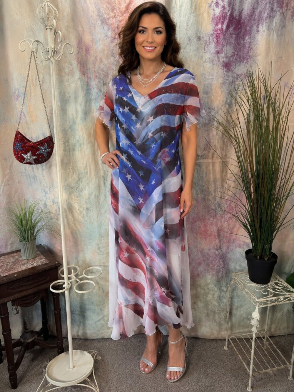 📌CLOSET FULL 4TH OF JULY Stars & Stripe Chiffon Dress with Underdress